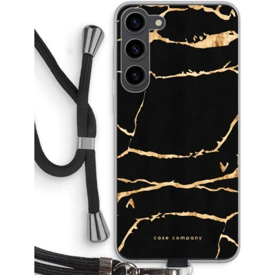 Afbeelding van Case Company® hoesje met Koord geschikt voor Samsung Galaxy S23 Plus Gouden marmer Telefoonhoesje Zwart Bescherming aan alle Kanten en Over de Schermrand