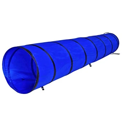 Image de lionto tunnel d’extérieur robuste pour grands &amp; petits chiens, 300x50 cm, de jeu pliable enfants avec piquets, en matériau résistant, d’agilité stable sac transport, bleu