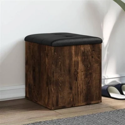 Afbeelding van Opbergbankje 42x42x45 cm bewerkt hout gerookt eikenkleurig
