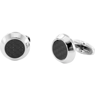 Afbeelding van Frank 1967 7FC 0014 Stalen Machetknopen Heren Rond Carbon Zwart 17 mm Doorsnee Zilverkleurig Staal