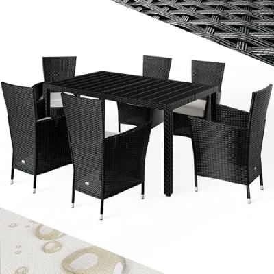 Afbeelding van Casaria Polyrattan Tuinset Stapelbaar 6 Stoelen &amp; Tafel WPC Zwart