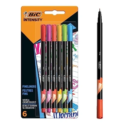 Afbeelding van Bic fineliner Intensity, blister met 6 stuks in geassorteerde regenboogkleuren