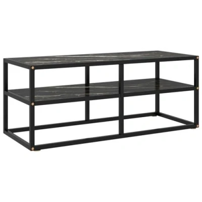 Afbeelding van Tv meubel met zwart marmerglas 100x40x40 cm