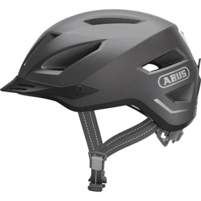 Afbeelding van ABUS Stadthelm Pedelec 2.0 Fietshelm met achterlicht en regenkap, voor stadsverkeer, dames heren, donkergrijs, maat L, donkergrijs (titanium), L (56 62 cm)