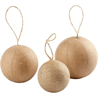 Afbeelding van Creotime Ophangbare Ballen Papier Maché 40/50/60 Mm Bruin 6 Stuks