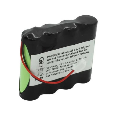Afbeelding van Accupack NiMH 4,8V 1100mAh F1x4 Mignon AA met 60mm kabel en stekker vervangt Blaupunkt HP HFR1100AA