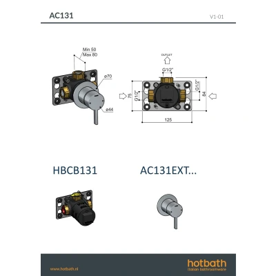 Afbeelding van Hotbath Afbouwdeel Inbouw douchemengkraan Geborsteld Koper PVD AC131EXTBCP