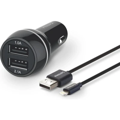 Afbeelding van Philips DLP2357 USB autolader oplader 12V 3.1a + Lightning kabel