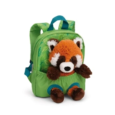 Afbeelding van Sac à dos 21x26cm avec peluche panda rouge 25cm vert Cartable de maternelle doux et moelleux amovible pour garçons filles 2 5 ans 61747