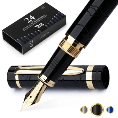 Afbeelding van Wordsworth &amp; Black Primori Vulpenset met extra fijne penpunt, geschenketui, 24 inktpatronen, navulconverter, handleiding (mogelijk niet beschikbaar in het Nederlands), krant, kalligrafie, schrijven