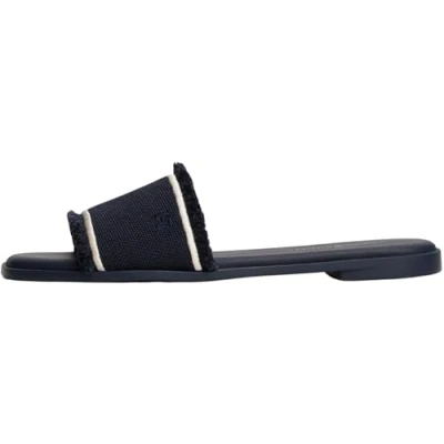 Afbeelding van Tommy Hilfiger FW0FW0FW08908 Platte sandaal van canvas met franjes, blauw (Space Blue), 6, ruimteblauw, 39 EU, Ruimte Blauw, EU