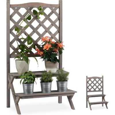 Afbeelding van Relaxdays plantentrap hout plantenrek plantenklimrek bloemenrek bloementrap L