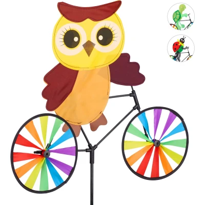 Afbeelding van Relaxdays windmolen dier fiets windspel tuinsteker tuin kinderen decoratie Uil