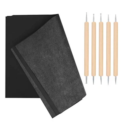 Afbeelding van 100 stuks carbontransferpapier, zwart carbonpapier, schilderpapier en 5 reliëfstiften voor hout, papier, canvas, accessoires het kopiëren van sjablonen tatoeages