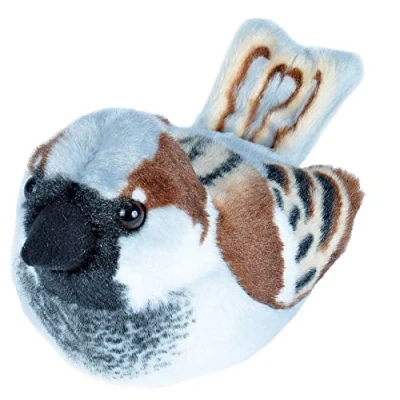 Afbeelding van Wild Republic BIRD19599 pluche mus vogel dier met origineel authentiek zang, pluche, 13 cm, bruin/zwart en wit
