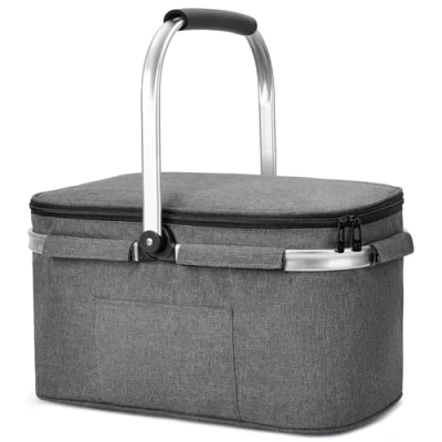 Afbeelding van ALLCAMP OUTDOOR GEAR 32L inklapbare geïsoleerde picknickmand grote koeltas voor 4 personen, koelmand met ritssluiting 2 koelelementen (donkergrijs)