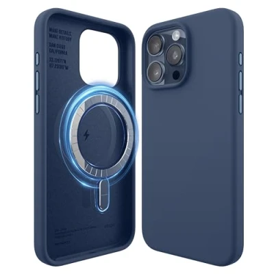 Afbeelding van elago Magnetische siliconen hoes, compatibel met iPhone 15 Pro Max, alle MagSafe accessoires, ingebouwde magneten, hoogwaardige siliconen, rondom bescherming [structuur