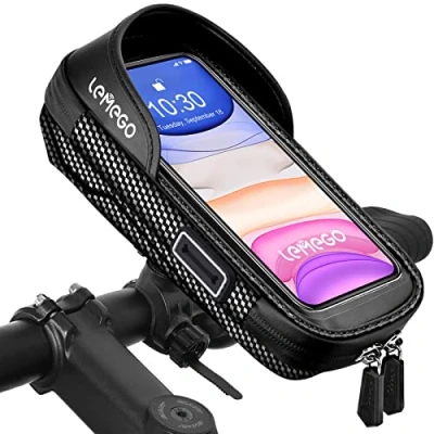 Afbeelding van Waterdichte Fietstelefoonhouder LEMEGO Fietstas Stuurtas Frame Roterende Mobiele Telefoonhoes met Opbergruimte Touchscreen voor Smartphone onder 7 Inches