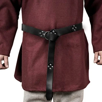 Afbeelding van HiiFeuer Middeleeuwse riem van PU leer, klinknagelriem retro renaissance voor LARP, Ren Faire en Halloween, Zwart B