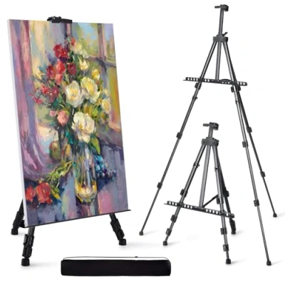 Afbeelding van ARTIFY 66 inch ezel: verstelbare werkplaatsezel 22 (55 167 cm), in hoogte verstelbaar statief voor schilderen en display met draagtas reserveonderdelen, 1 PACK, zwart