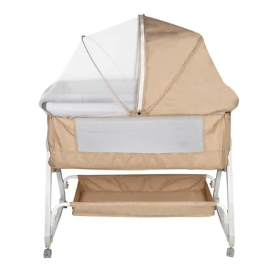 Afbeelding van 3 in 1 Berceau Cododo avec Matelas et Moustiquaire, lit de Voyage, bébé Portable roulettes, pour 6 Niveaux Hauteur réglable,92 * 52 106 118 cm blanc cassé