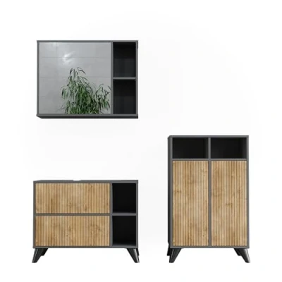 Afbeelding van Vicco Badkamermeubelset Leano, Antraciet/berg eik, 80 cm, set 2