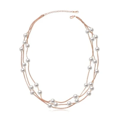 Afbeelding van Crystalline Azuria 18 karaat wit of roségoud vergulde ketting met witte valse parels 45,7 cm, Kristal, Imitatie parel