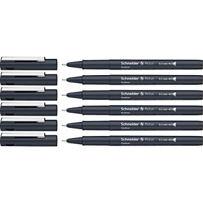 Afbeelding van Schneider Pictus Fineliner viltstiften, fijne punt, lijndikte 0,2 mm, onuitwisbare inkt, metalen behuizing 85% gerecycled kunststof, zwart, 6 stuks