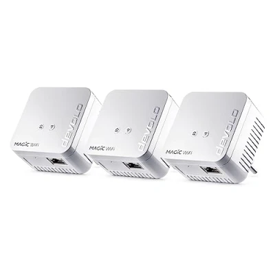 Afbeelding van devolo Magic 1 WiFi 4 Mesh Kit Multiroom, Powerline Adapters tot 1.200 Mbit/s, Access Point, 3x Ethernet poorten, Geïntegreerd stopcontact, Wit
