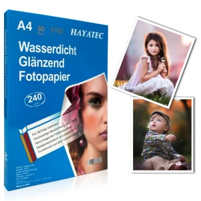 Afbeelding van 50 vellen A4 fotopapier, hoogglanzend, voor inkjetprinters, 240 g/m², fotokaarten, sneldrogend, waterdicht, glanzend wit