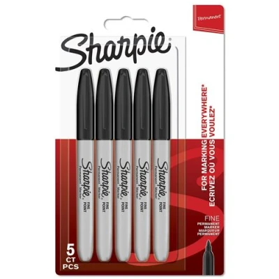 Image de SHARPIE 5 marqueurs permanents Noir Pointe Fine sous blister