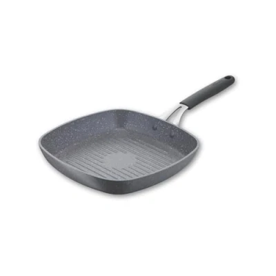Afbeelding van Lagostina Tempra Mineral Grillplaat van staal en aluminium met minerale coating + Ø 26 x cm, siliconen handvat, steeneffect, geschikt voor alle warmtebronnen