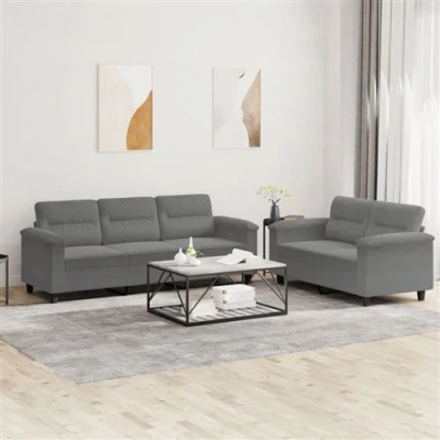 Afbeelding van vidaXL 2 delige Loungeset met kussens microvezelstof donkergrijs