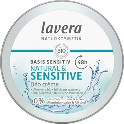 Afbeelding van lavera Deo natuurlijke en gevoelige crème 0% aluminiumzouten veganistisch 48 uur gecertificeerde cosmetica biologische aloë vera mineralen formule zonder alcohol