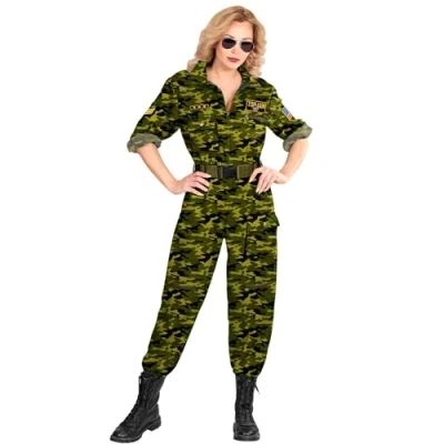 Afbeelding van Widmann Leger &amp; Oorlog Kostuum Green Camo Army Piloot Top Gun Vrouw Groen Small Carnavalskleding Verkleedkleding