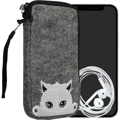 Afbeelding van kwmobile insteekhoesje voor smartphones XL 6,7/6,8&quot; Beschermhoes van vilt in grijs / wit Binnenmaat 17,2 x 8,4 cm