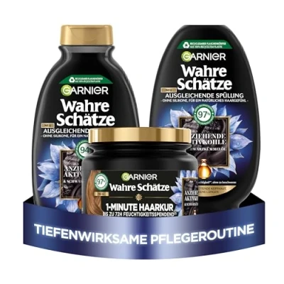 Afbeelding van Garnier Haarverzorging tegen snelle vette hoofdhuid en droge lengtes, met actieve kool reiniger, shampoo (250 ml), conditioner (200 haarkuur 1 minuut (340 ml)