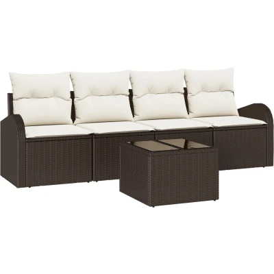 Afbeelding van vidaXL 5 delige tuinsofa set met kussens Bruin Poly Rattan