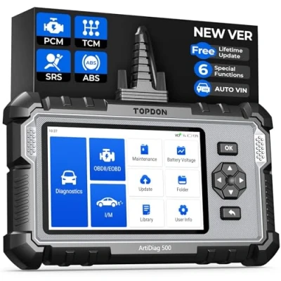 Afbeelding van TOPDON 2024 ArtiDiag500 Diagnostic Tool, OBD2 Scanner voor Motor/Transmissie/ABS/SRS, 6 Service Reset (Olie/ETC/SAS/TPMS/BMS/Remmen), Volledige OBDII, Codelezer, AutoVIN