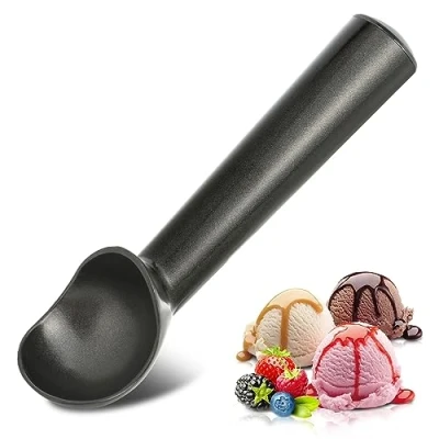 Afbeelding van Zwarte aluminium ijsschep, 17,8 cm, eendelig design, koekjeslepel.