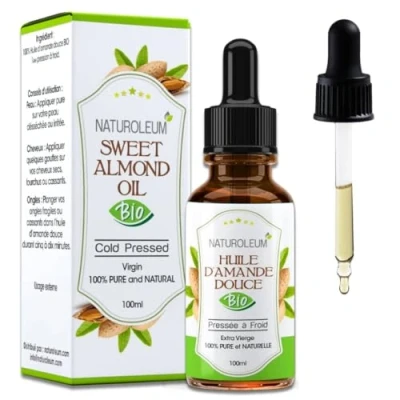 Image de HUILE D&#039;AMANDE DOUCE 100% BIO PURE ET NATURELLE Pressée à Froid Extra Vierge Soin Corps, Peau, Visage, Cheveux, Vegan (100 ml)