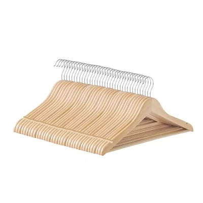 Afbeelding van SONGMICS 36 stuks antislip houten kleerhangers voor broeken, 360 graden draaibare haken, jassen, overhemden, mantels, naturel beige CRW010N36