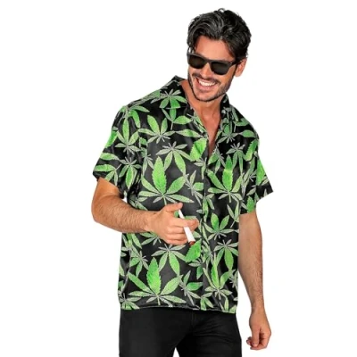 Afbeelding van Widmann Hippie Kostuum Cannabis Shirt Lekkere Trek Man Groen, Zwart Large / XL Carnavalskleding Verkleedkleding