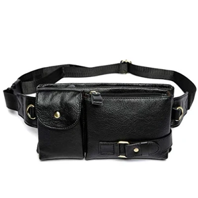 Afbeelding van Vintage Fanny Pack Lederen Heuptas voor Mannen Vrouwen Reizen Jacht Wandelen Klimmen Multifunctionele Heup Bum Riem Slanke Draagbare Handtas Portemonnee, Zwart, #09Zwart