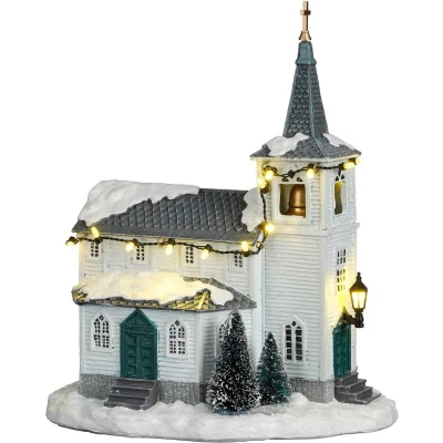 Afbeelding van Wooden church battery operated l20xb14xh22,5cm Luville