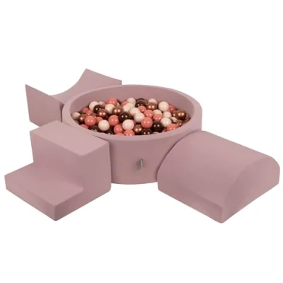 Afbeelding van KiddyMoon Foam Speelplaats Met Ronde Ballenbad (300 Ballen) Kinderen Ballenbakken Speelgoed Obstakel Parcours, Heide: Bruin/Koper/Pastel Beige/Zalm