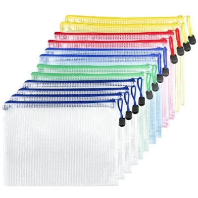 Afbeelding van Fousenuk, 12 stuks documentenzakken met ritssluiting, A3, transparant pvc, documentmap, waterdicht, plastic zak netvak voor reizen, benodigdheden, kantoor, 5 kleuren