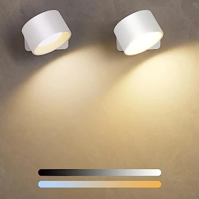Afbeelding van Diealles Shine Set van 2 oplaadbare led wandlampen voor binnen, 3 helderheidsniveaus en kleuren, 360 graden draaibaar, met aanraakbatterij slaapkamer, keuken, badkamer