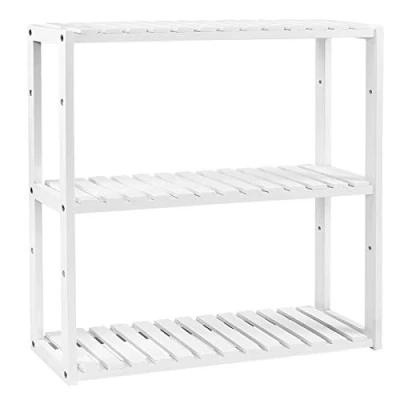 Afbeelding van Songmics BCB13W, bamboe badkamerplank met 3 verstelbare planken voor badkamer, hal, keuken, 60 x 15 54 cm, wit