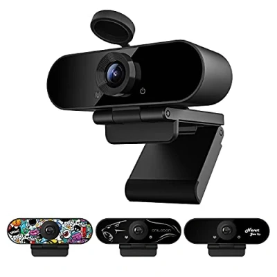 Afbeelding van 1080P HD Webcam, Smilodon Pro,met microfoon, privacyhoes, statief, coole stickers, voor conferenties, livestreaming, opname, compatibel met Skype/Zoom/YouTube